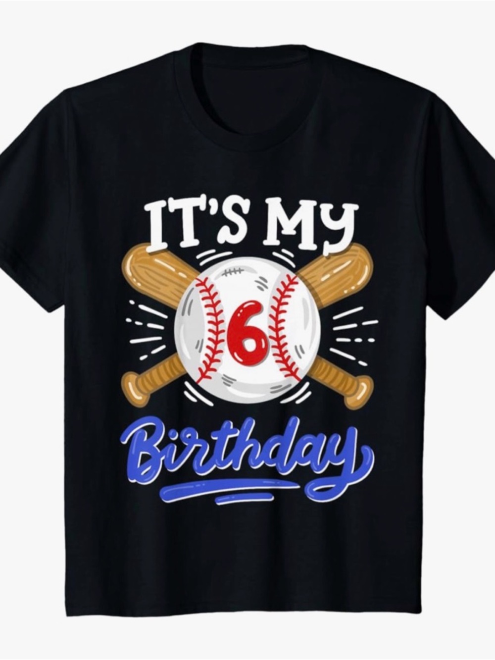 Kids' Black 'It's My 6 Birthday' Baseball Tee